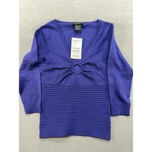 NWT Bebe Circle Sweater Women Royal Blue Size Small Silk Spandex